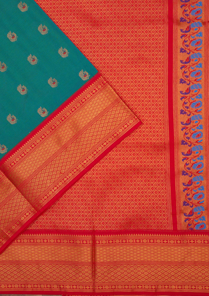Peacock Blue Zariwork Pure Silk Saree-Koskii