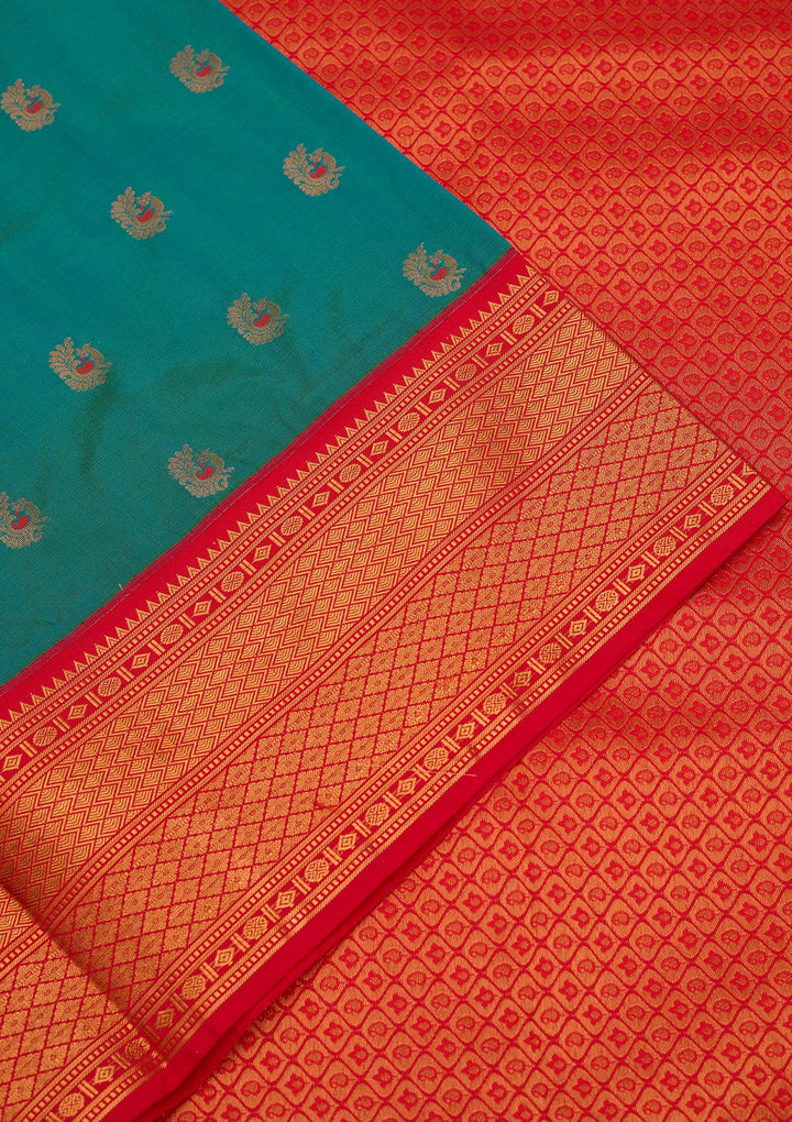 Peacock Blue Zariwork Pure Silk Saree-Koskii