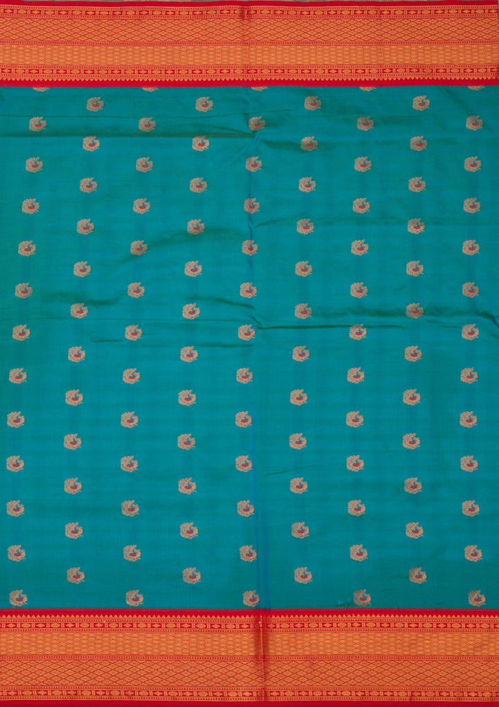 Peacock Blue Zariwork Pure Silk Saree-Koskii