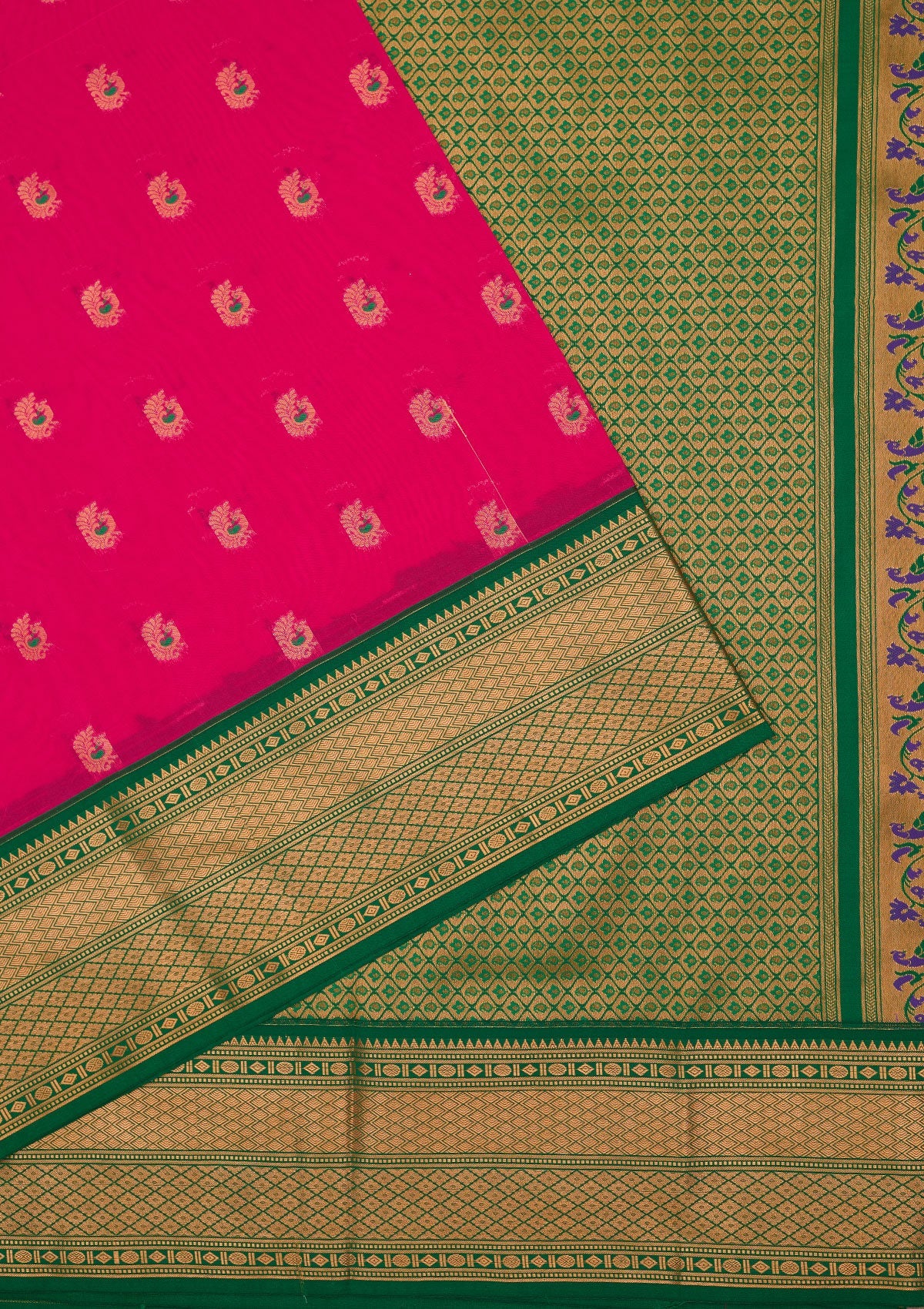 Rani Pink Zariwork Pure Silk Saree-Koskii