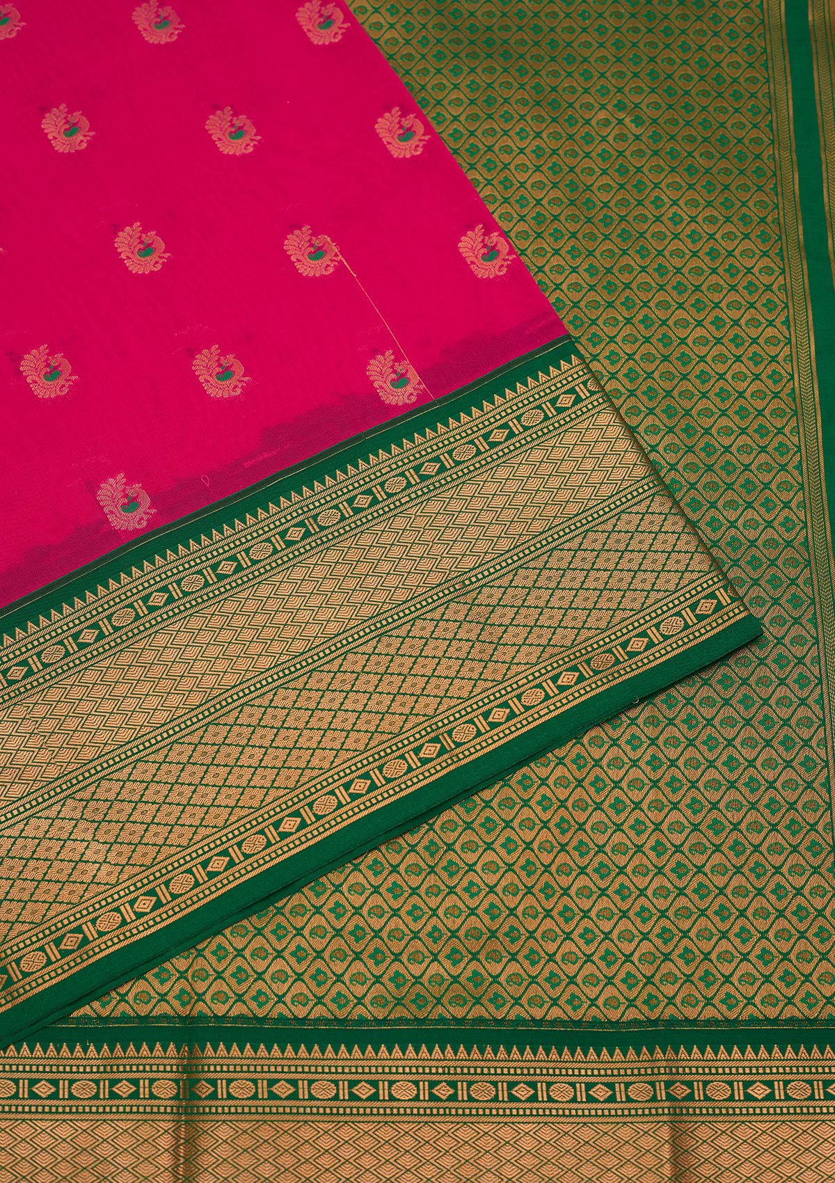 Rani Pink Zariwork Pure Silk Saree-Koskii