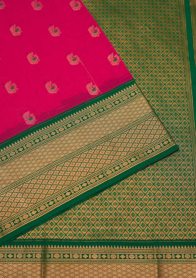Rani Pink Zariwork Pure Silk Saree-Koskii