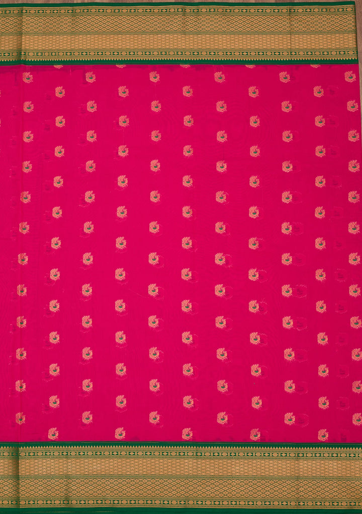 Rani Pink Zariwork Pure Silk Saree-Koskii