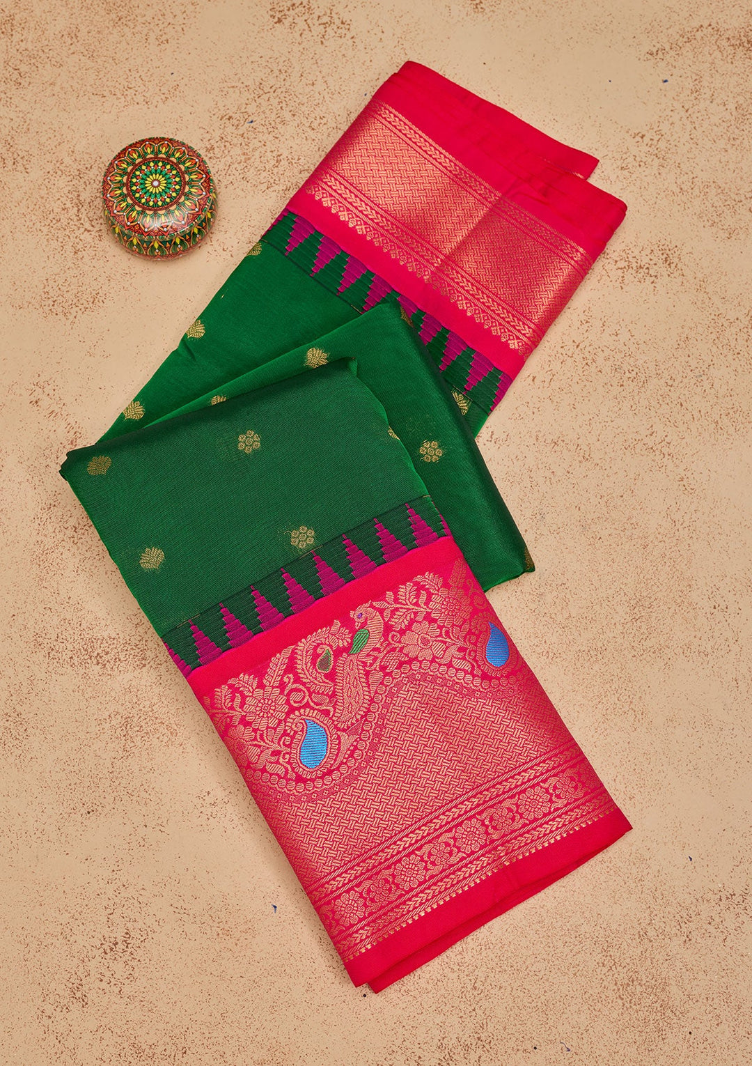 Bottle Green Zariwork Pure Silk Saree-Koskii