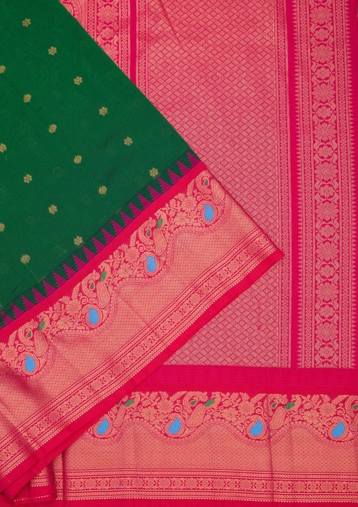 Bottle Green Zariwork Pure Silk Saree-Koskii