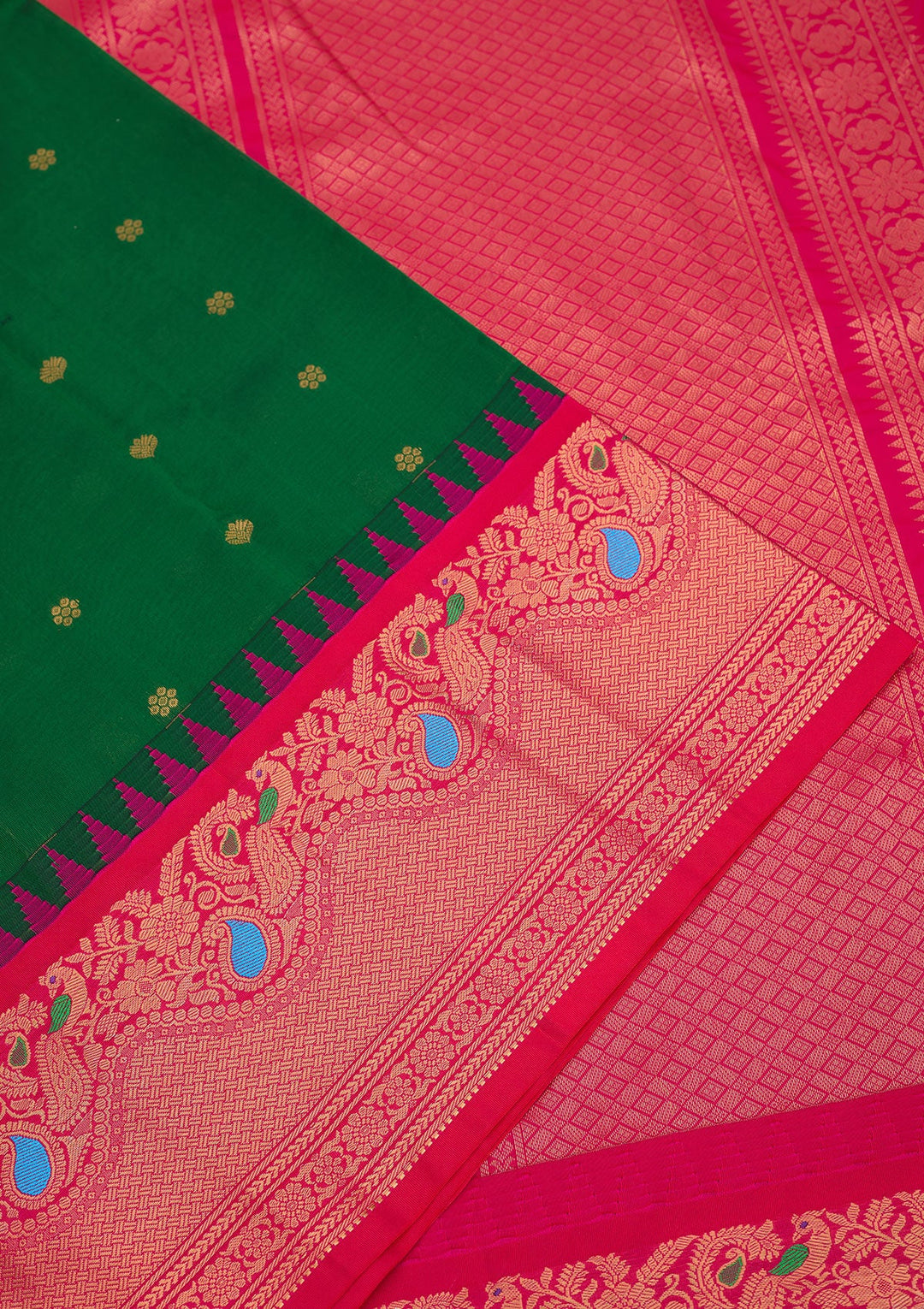 Bottle Green Zariwork Pure Silk Saree-Koskii