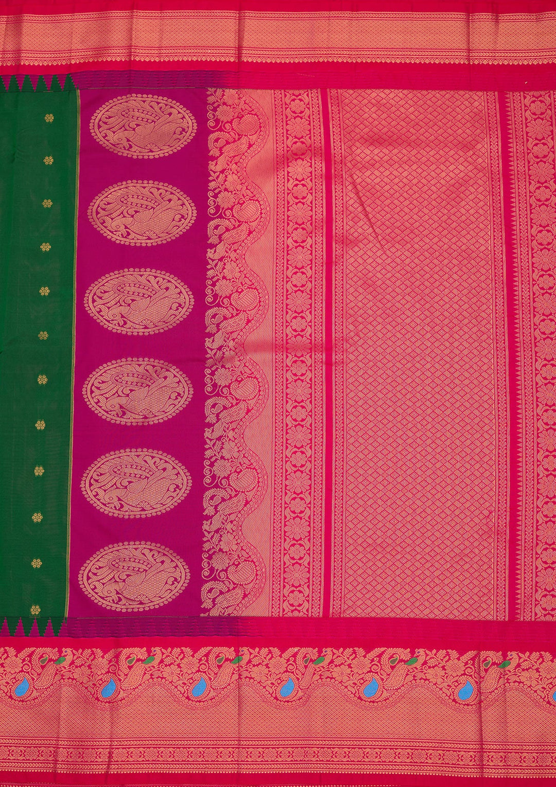 Bottle Green Zariwork Pure Silk Saree-Koskii