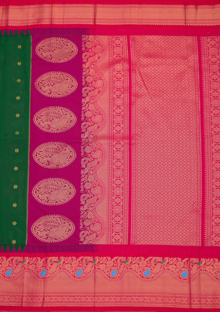 Bottle Green Zariwork Pure Silk Saree-Koskii