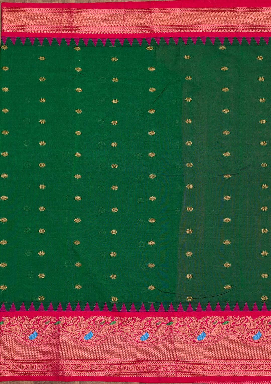 Bottle Green Zariwork Pure Silk Saree-Koskii