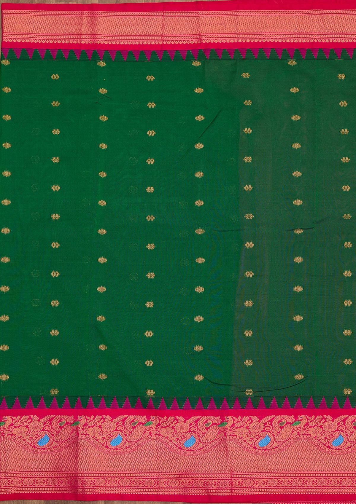 Bottle Green Zariwork Pure Silk Saree-Koskii