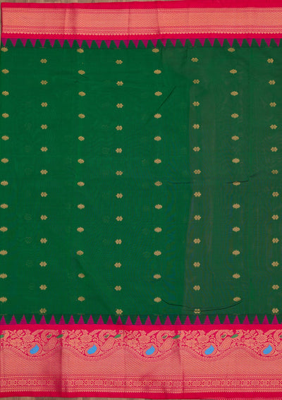 Bottle Green Zariwork Pure Silk Saree-Koskii
