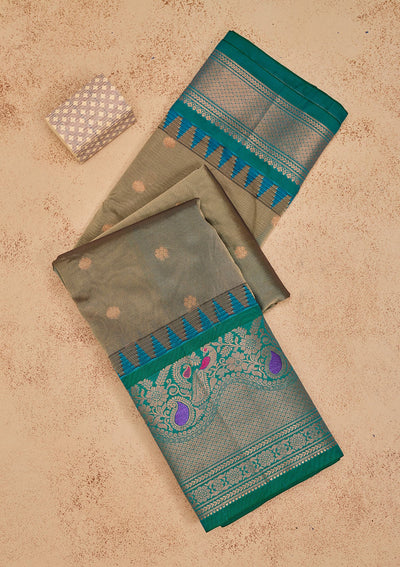 Grey Zariwork Pure Silk Saree-Koskii