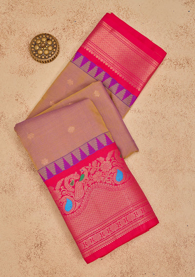 Light Brown Zariwork Pure Silk Saree-Koskii