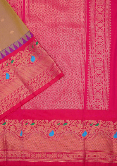 Light Brown Zariwork Pure Silk Saree-Koskii