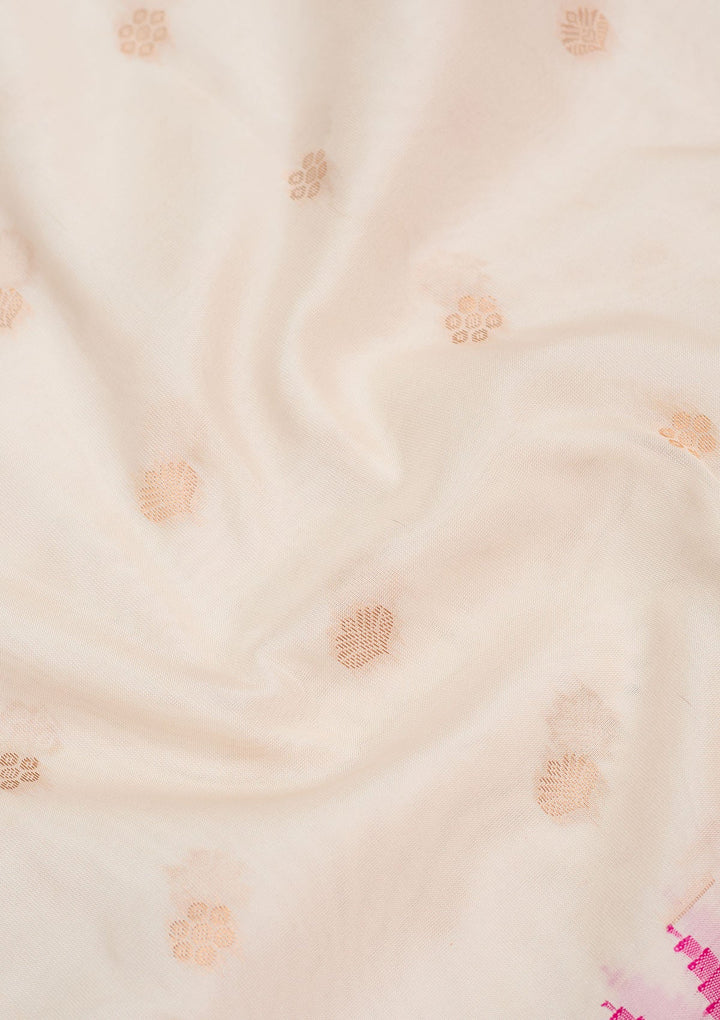 Off White Zariwork Pure Silk Saree-Koskii