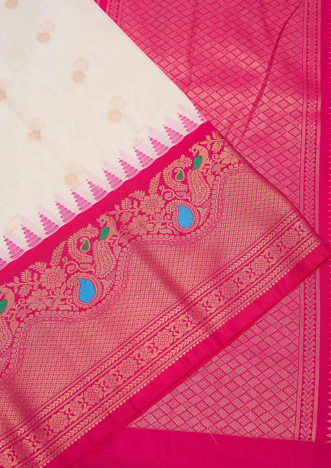 Off White Zariwork Pure Silk Saree-Koskii
