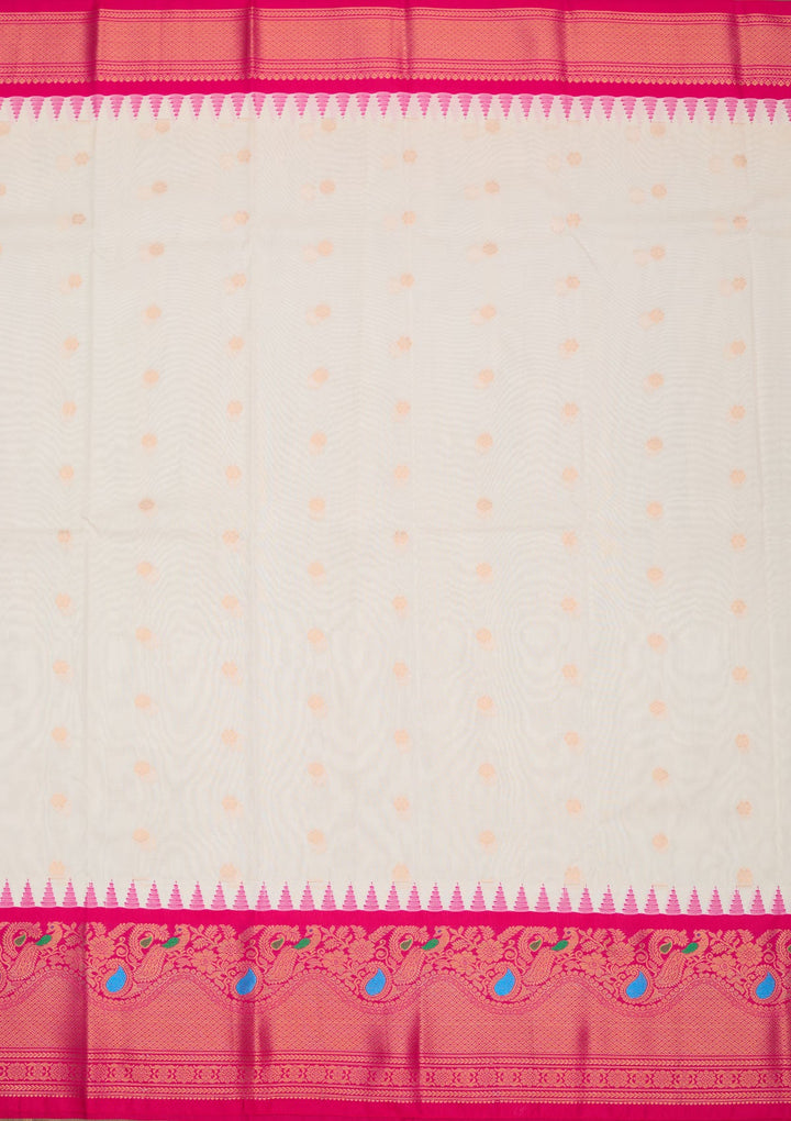 Off White Zariwork Pure Silk Saree-Koskii