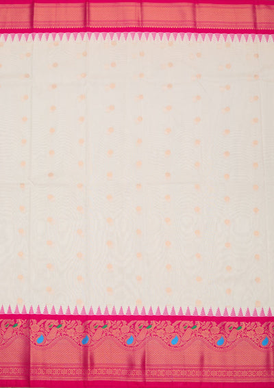 Off White Zariwork Pure Silk Saree-Koskii
