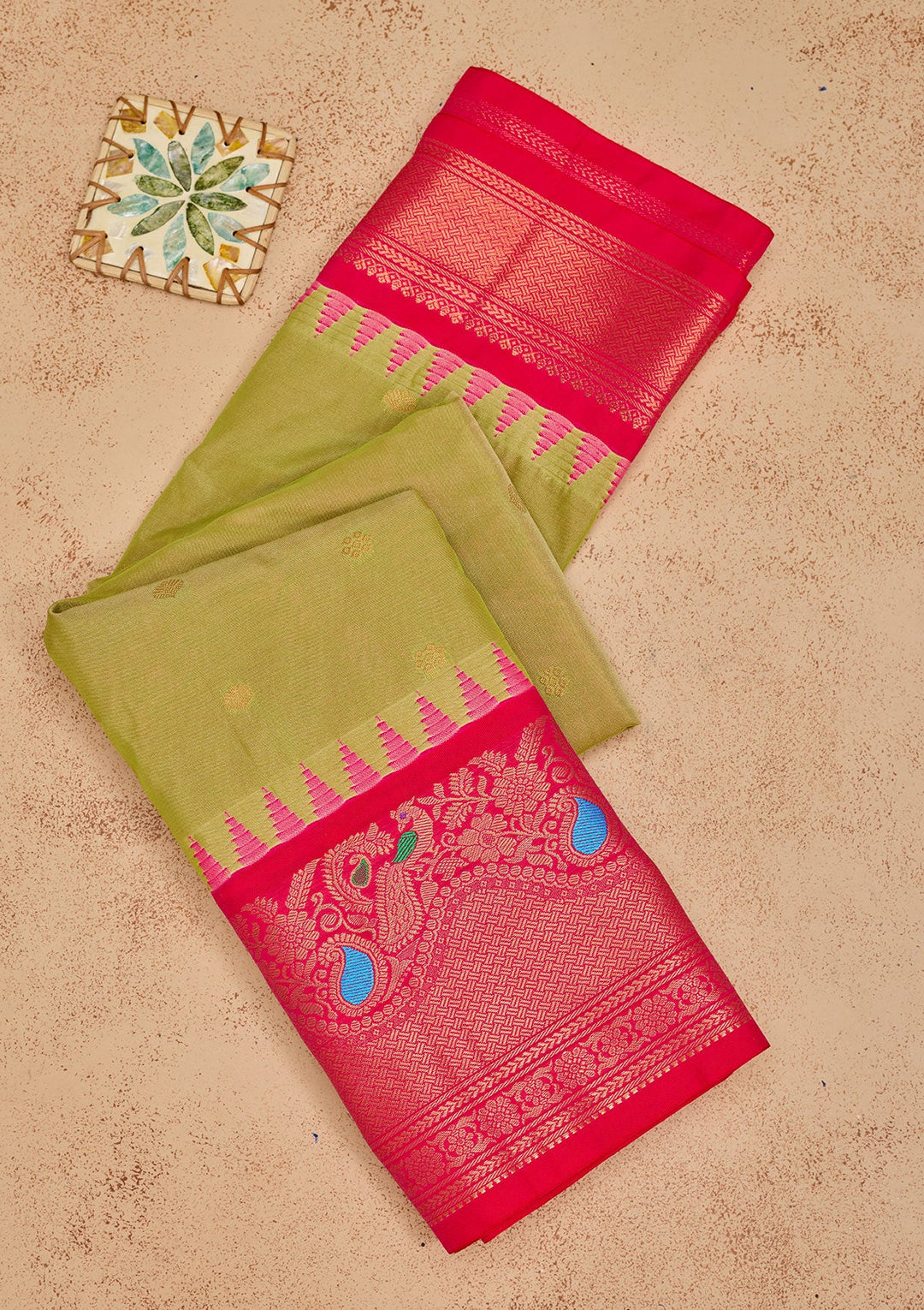 Parrot Green Zariwork Pure Silk Saree-Koskii