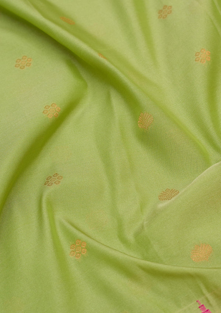 Parrot Green Zariwork Pure Silk Saree-Koskii