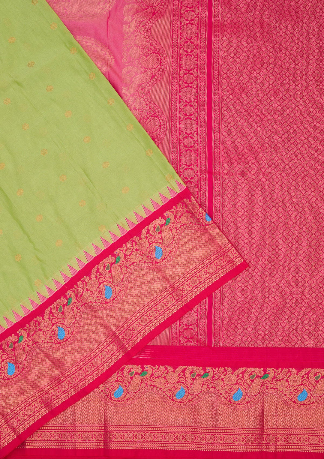 Parrot Green Zariwork Pure Silk Saree-Koskii