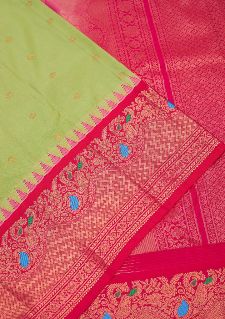 Parrot Green Zariwork Pure Silk Saree-Koskii