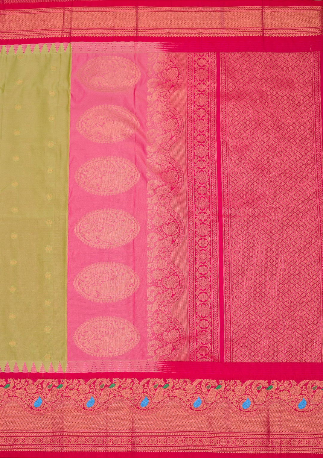 Parrot Green Zariwork Pure Silk Saree-Koskii