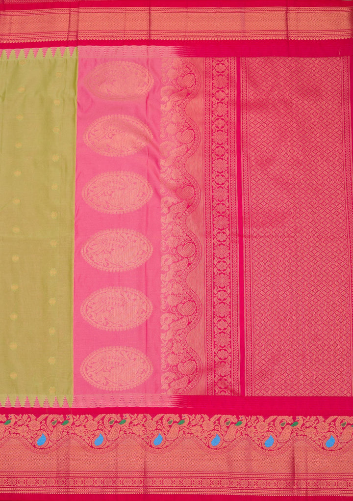 Parrot Green Zariwork Pure Silk Saree-Koskii