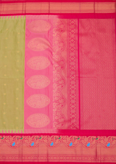 Parrot Green Zariwork Pure Silk Saree-Koskii
