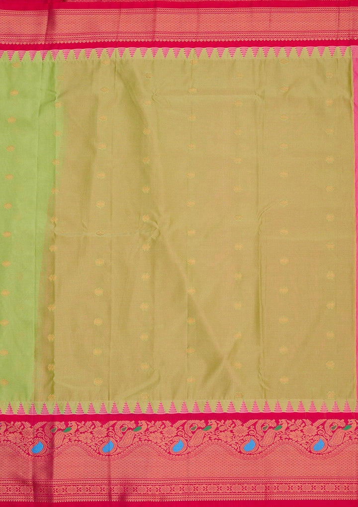 Parrot Green Zariwork Pure Silk Saree-Koskii