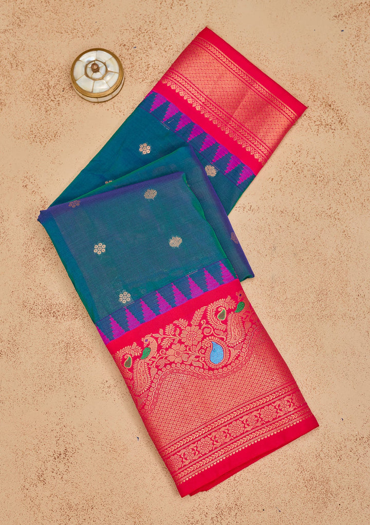 Rama Green Zariwork Pure Silk Saree-Koskii