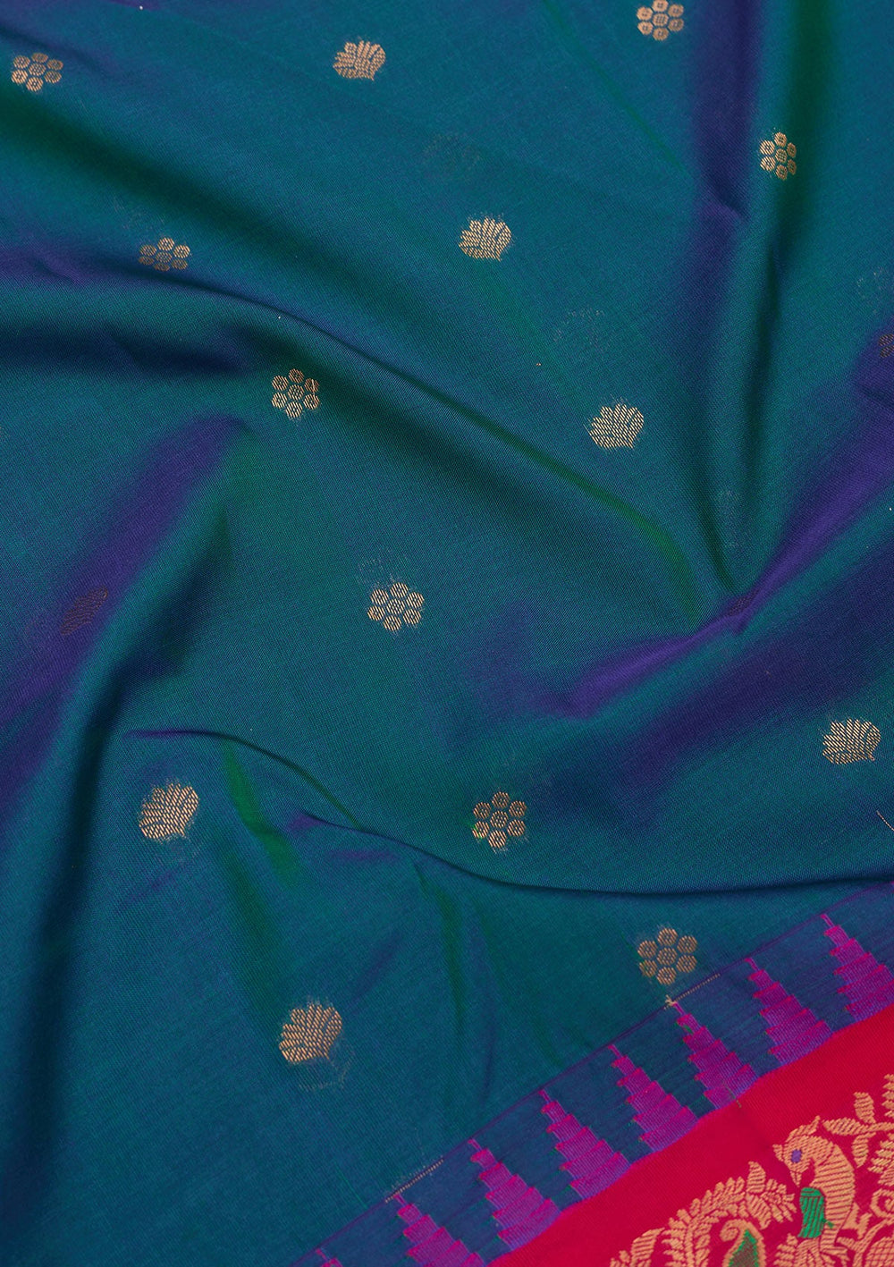 Rama Green Zariwork Pure Silk Saree-Koskii
