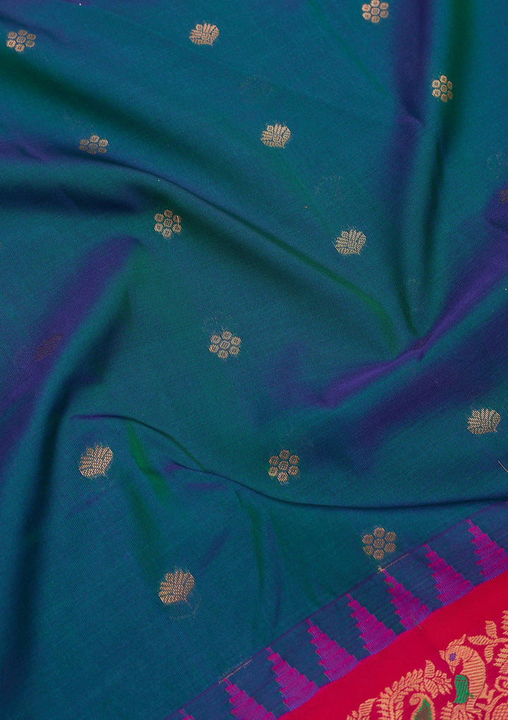 Rama Green Zariwork Pure Silk Saree-Koskii