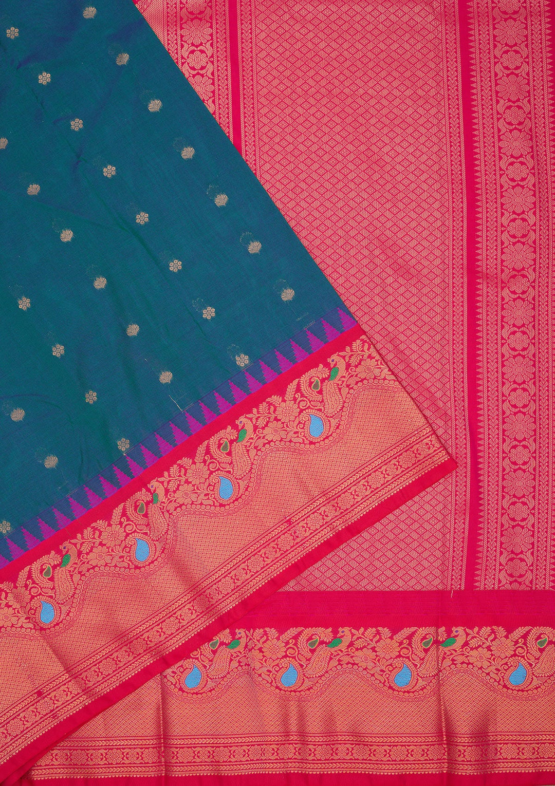 Rama Green Zariwork Pure Silk Saree-Koskii