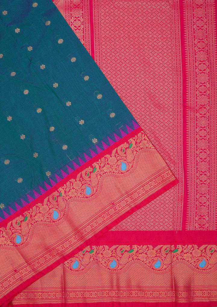 Rama Green Zariwork Pure Silk Saree-Koskii