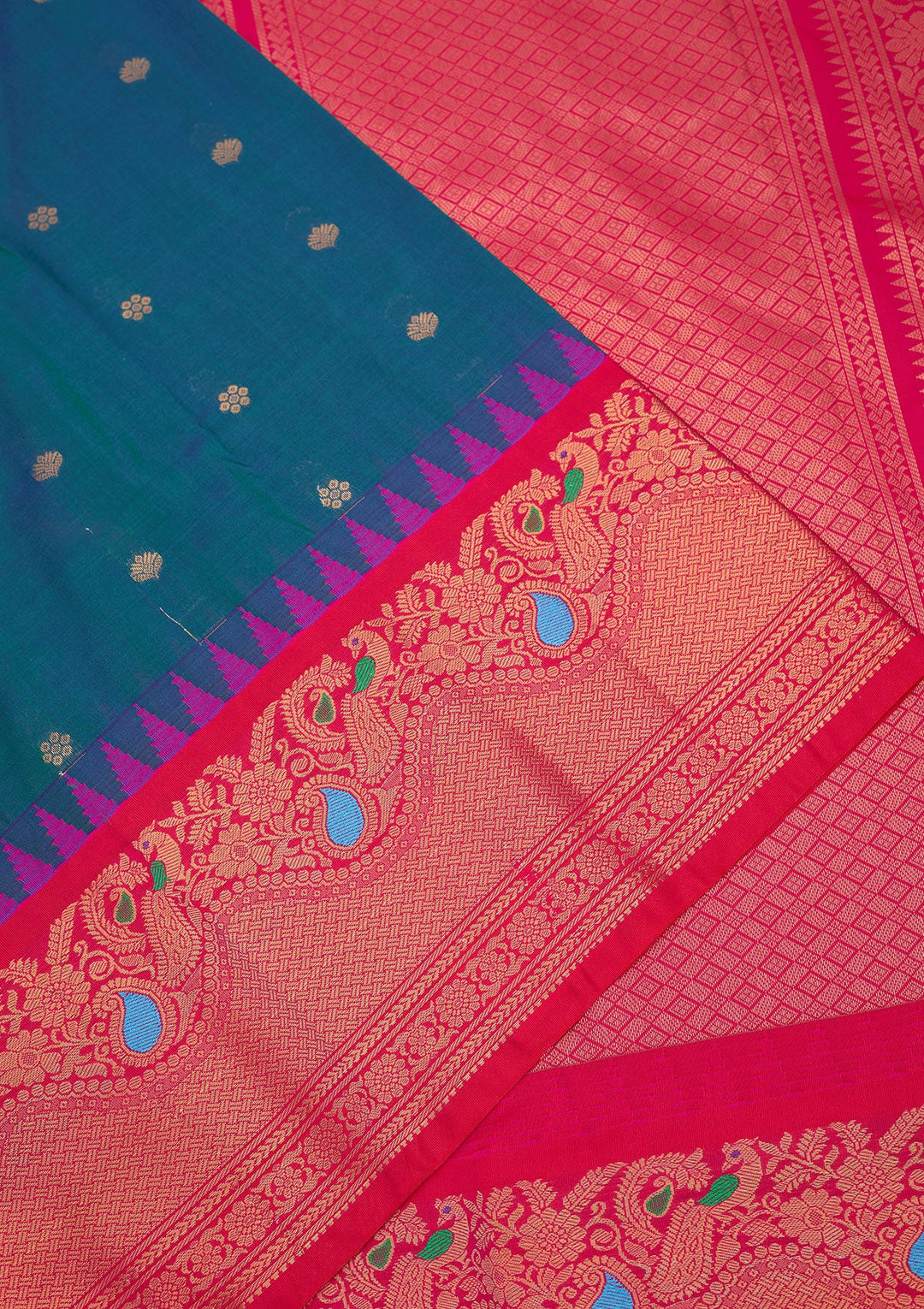 Rama Green Zariwork Pure Silk Saree-Koskii