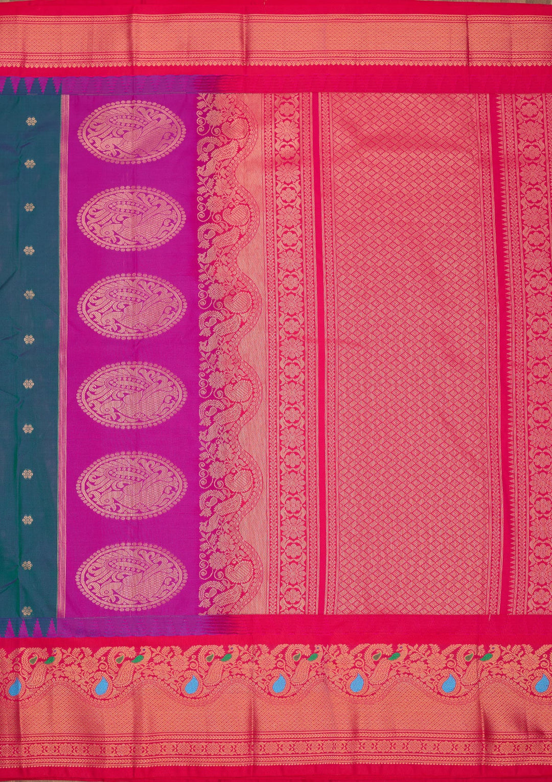 Rama Green Zariwork Pure Silk Saree-Koskii