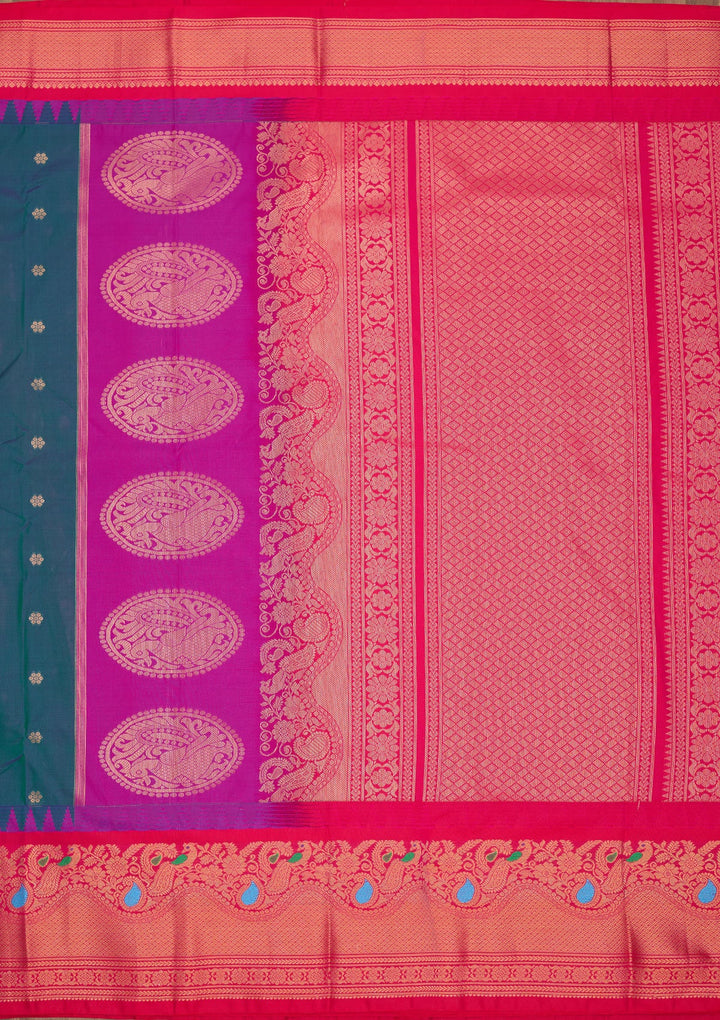 Rama Green Zariwork Pure Silk Saree-Koskii