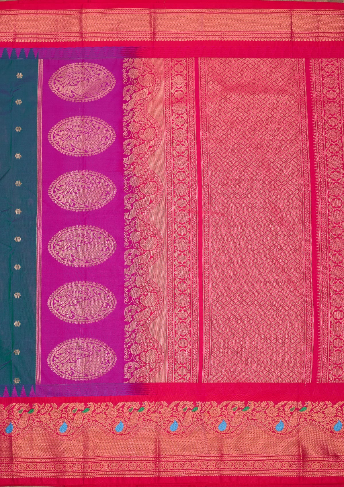 Rama Green Zariwork Pure Silk Saree-Koskii