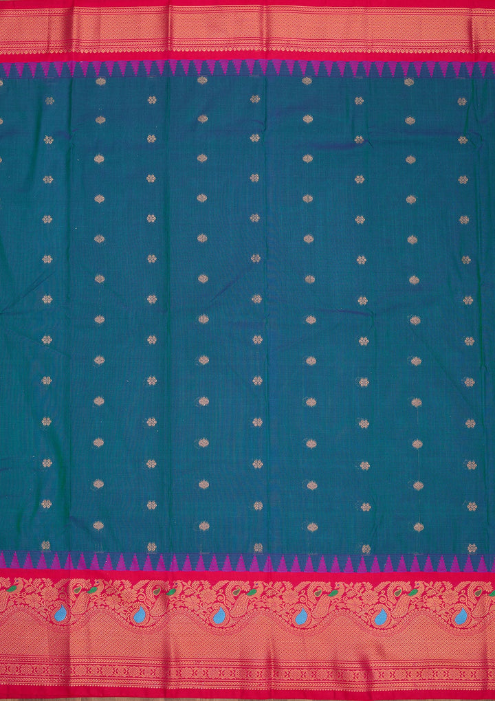 Rama Green Zariwork Pure Silk Saree-Koskii