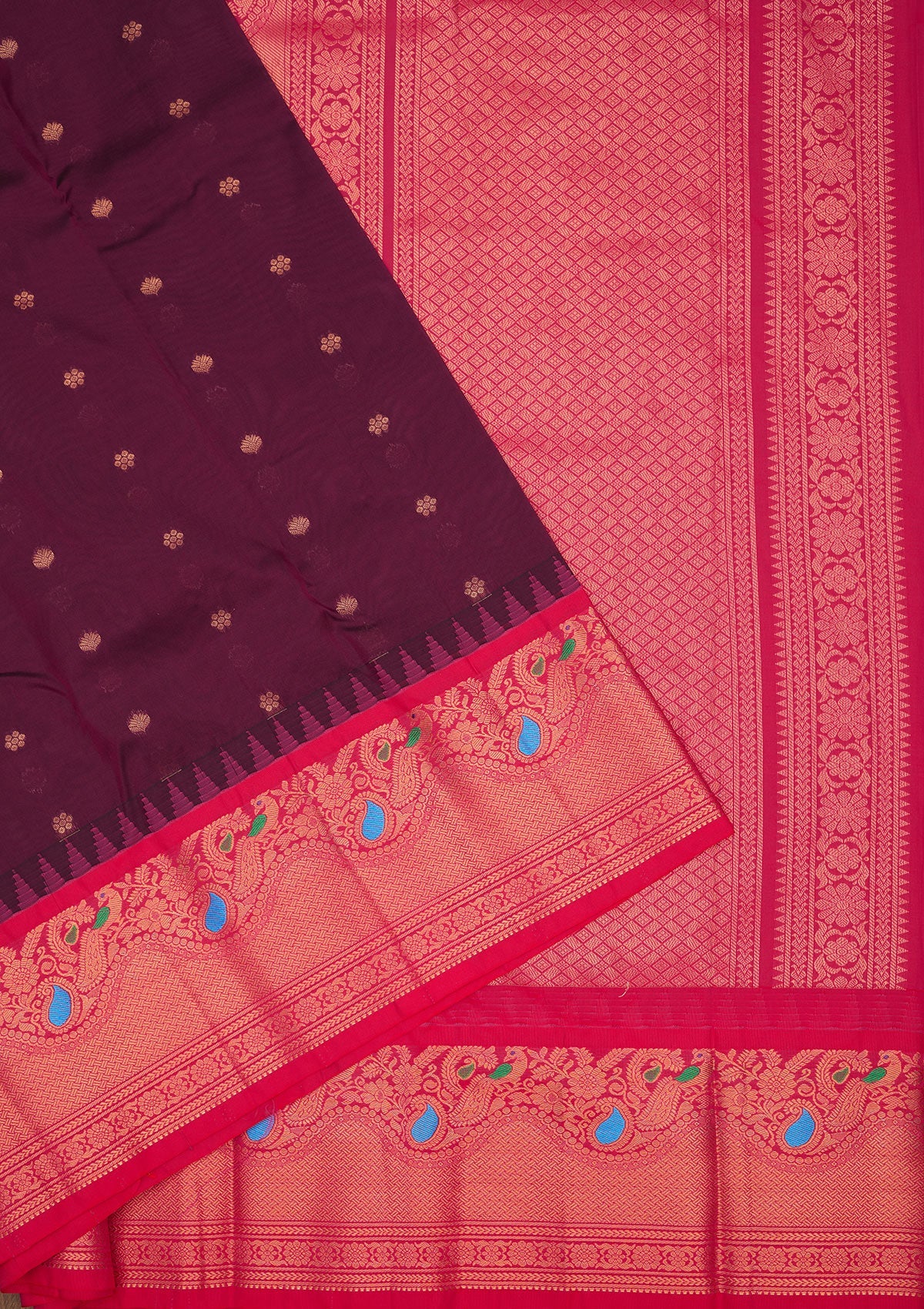 Wine Zariwork Pure Silk Saree-Koskii