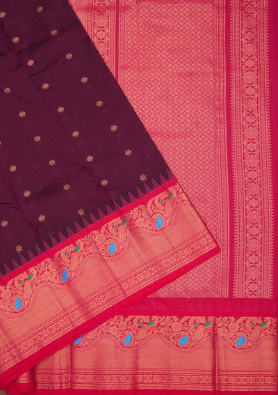 Wine Zariwork Pure Silk Saree-Koskii