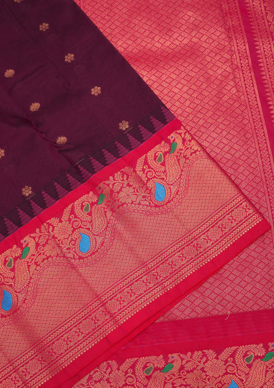 Wine Zariwork Pure Silk Saree-Koskii