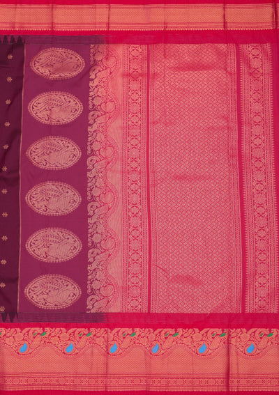 Wine Zariwork Pure Silk Saree-Koskii