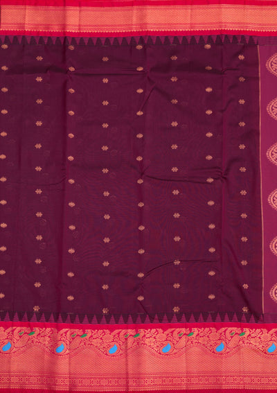 Wine Zariwork Pure Silk Saree-Koskii