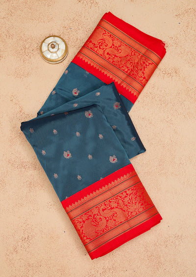 Blue Zariwork Pure Silk Saree-Koskii