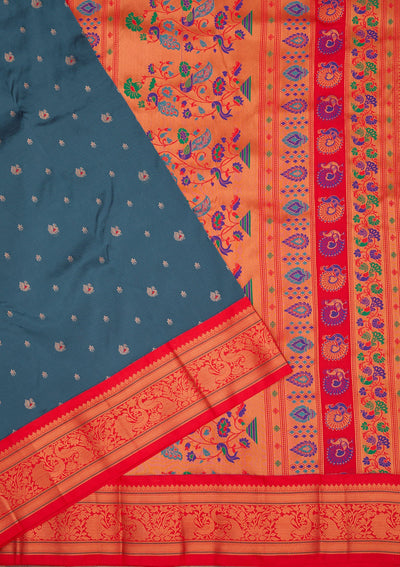 Blue Zariwork Pure Silk Saree-Koskii