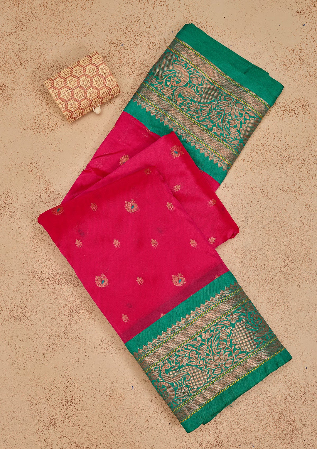 Magenta Pink Zariwork Pure Silk Saree-Koskii