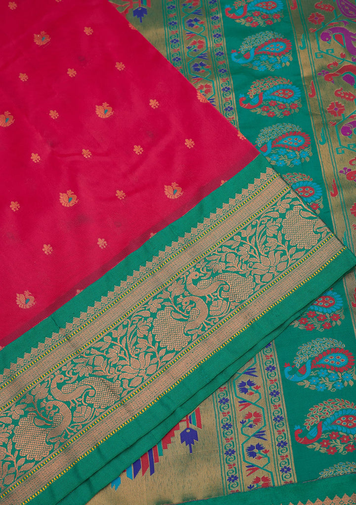 Magenta Pink Zariwork Pure Silk Saree-Koskii