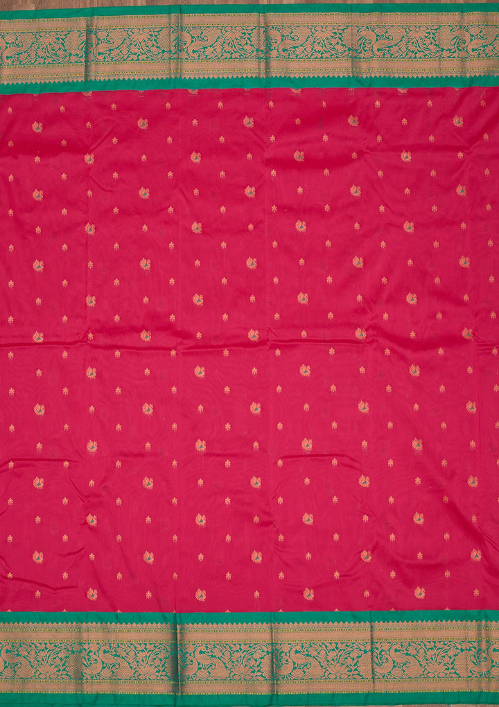Magenta Pink Zariwork Pure Silk Saree-Koskii